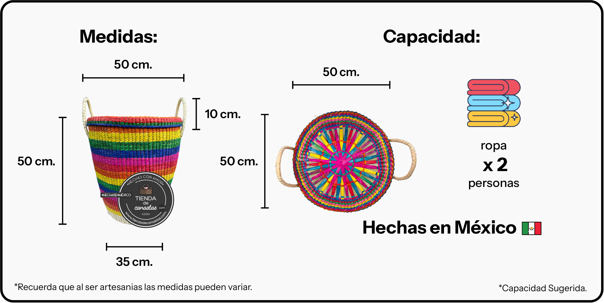 Medidas Bote Colores de Palma xx Tienda de Canastas
