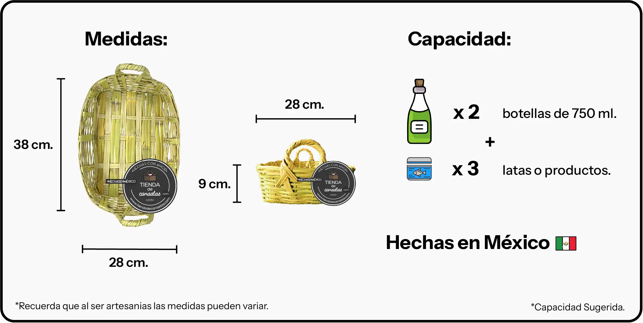 Medidas Charola Sencilla de Carrizo Mediana x Tienda de Canastas