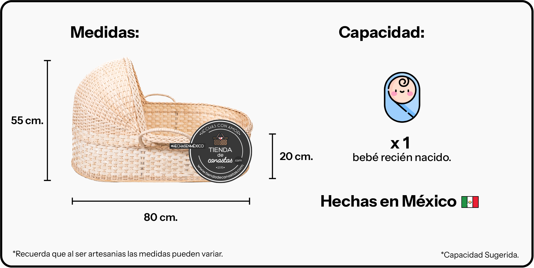 Medidas Moisés de Mimbre x Tienda de Canastas