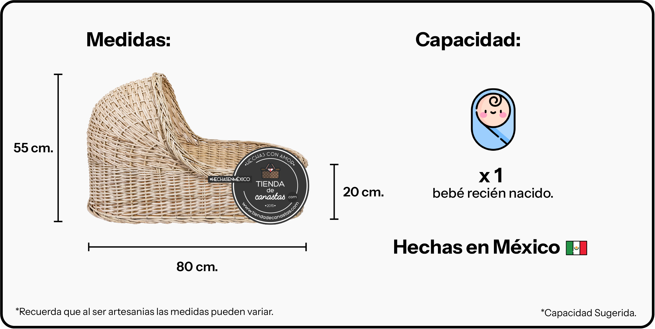 Medidas Moises de Vara x Tienda de Canastas