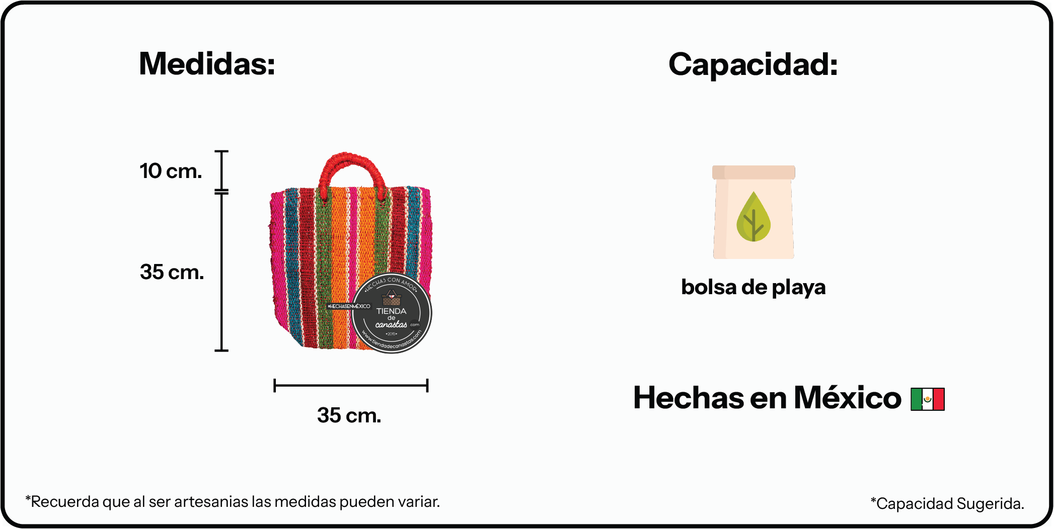 Medidas Bolsa Ixtle Colores Mediana x Tienda de Canastas
