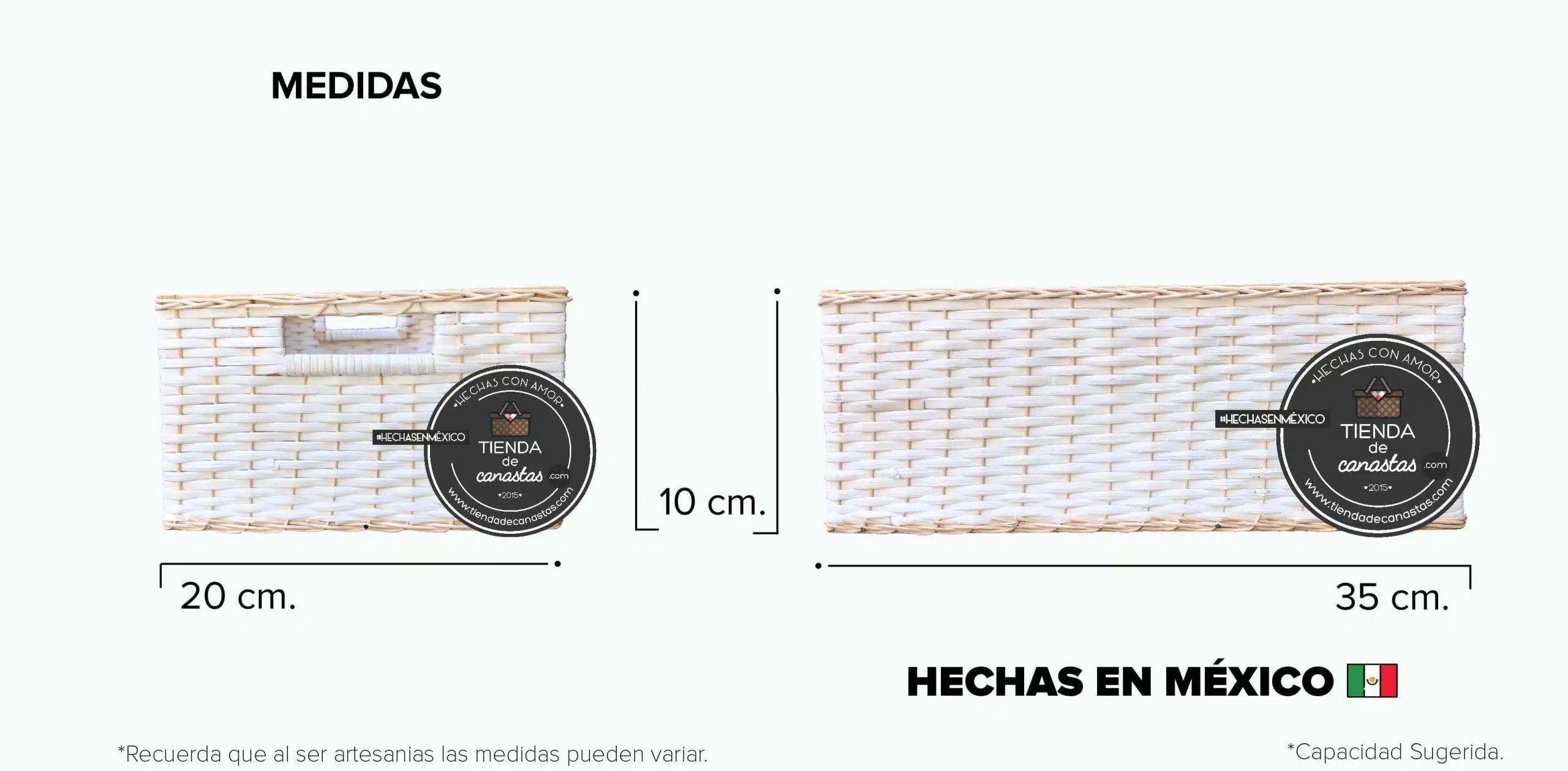 Medidas Cajón Rectangular Bajo de Mimbre Chico x Tienda de Canastas