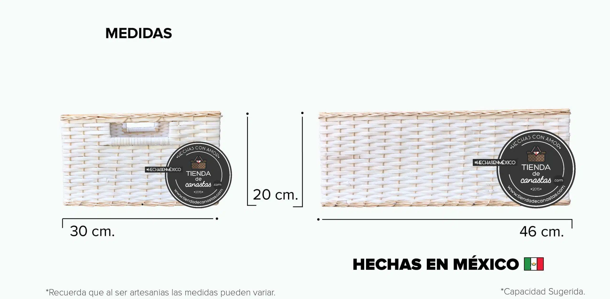 Medidas Cajón Rectangular Bajo de Mimbre Grande x Tienda de Canastas