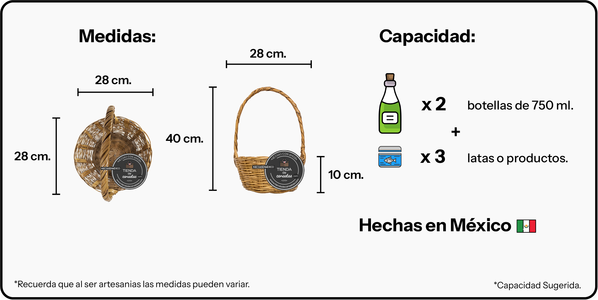 Medidas Canasta Asa Alta XL Arriba x Tienda de Canastas