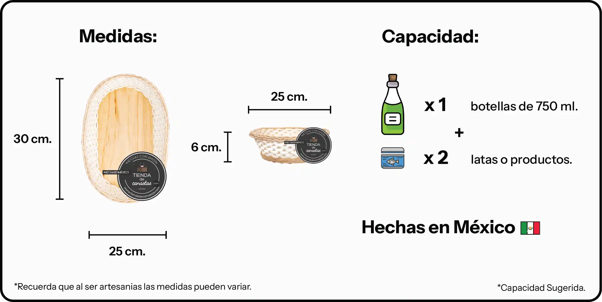Medidas Charola Conejera Ovalada de Mimbre x Tienda de Canastas