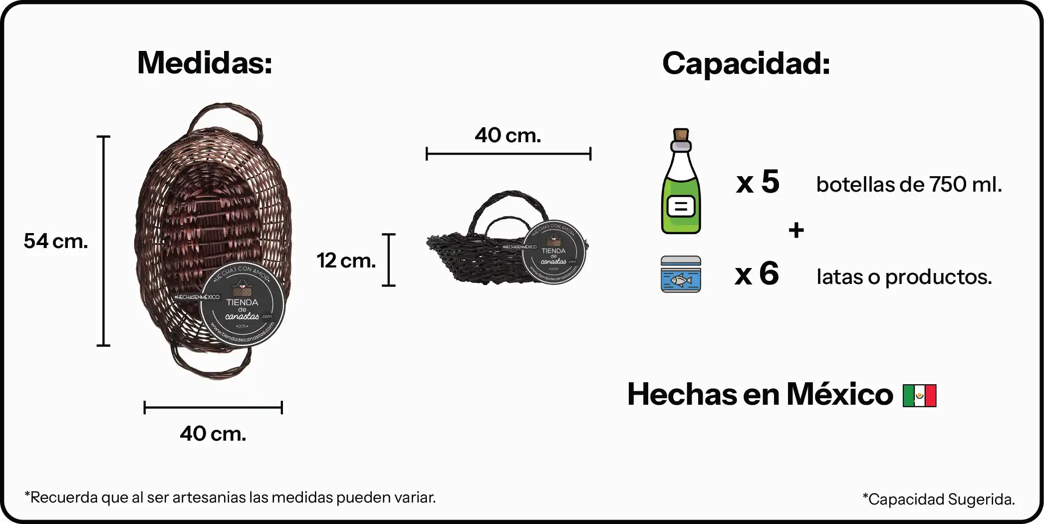 Medidas Charola Emiliano Chocolate Grande x Tienda de Canastas