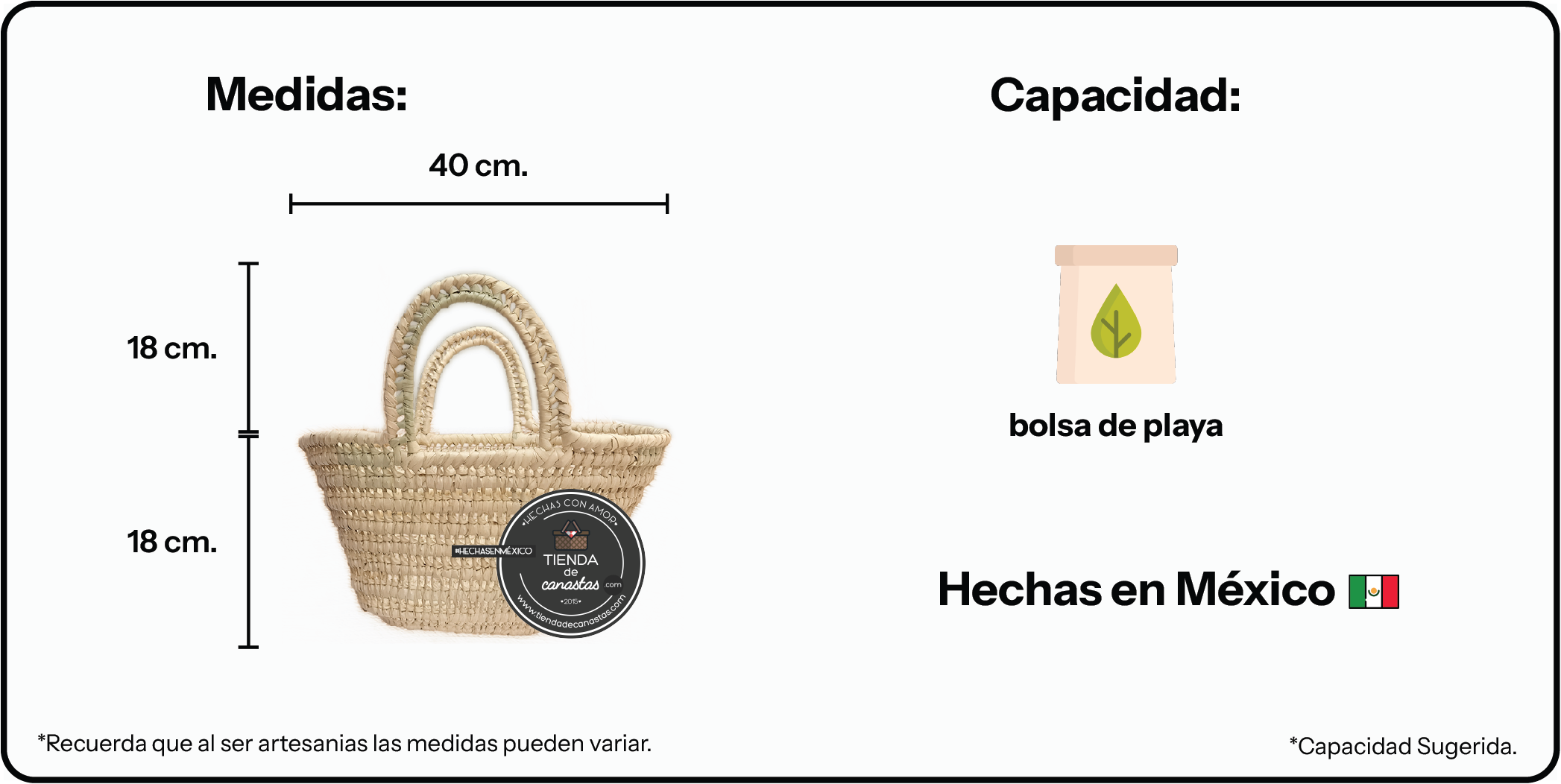 Medidas Bolsa Grace Chica x Tienda de Canastas