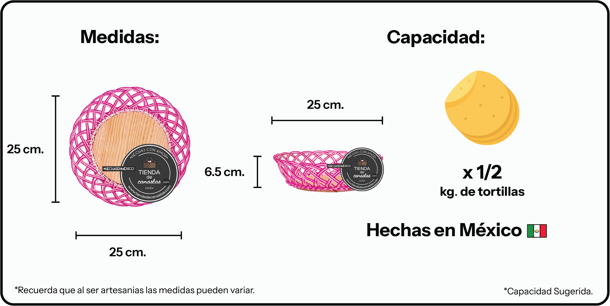 Medidas Plato de Mimbre Fucsia x Tienda de Canastas