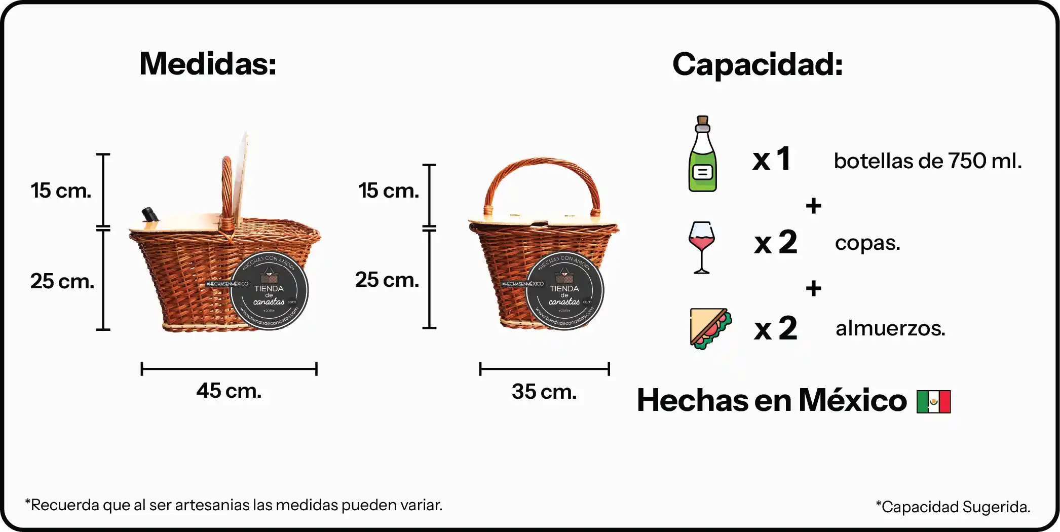 Medidas Picnic Rectangular Vinera de Vara Portuguesa x Tienda de Canastas