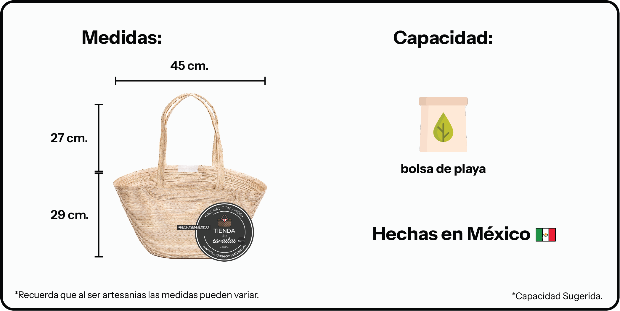Medidas Bolsa Velcro Lado x Tienda de Canastas