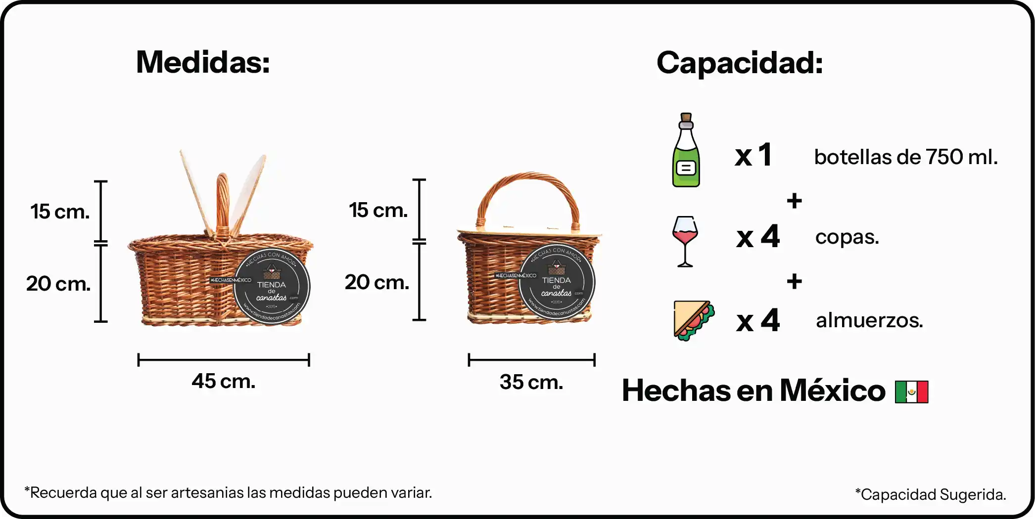 Medidas Picnic Grande de Vara Portuguesa x Tienda de Canastas