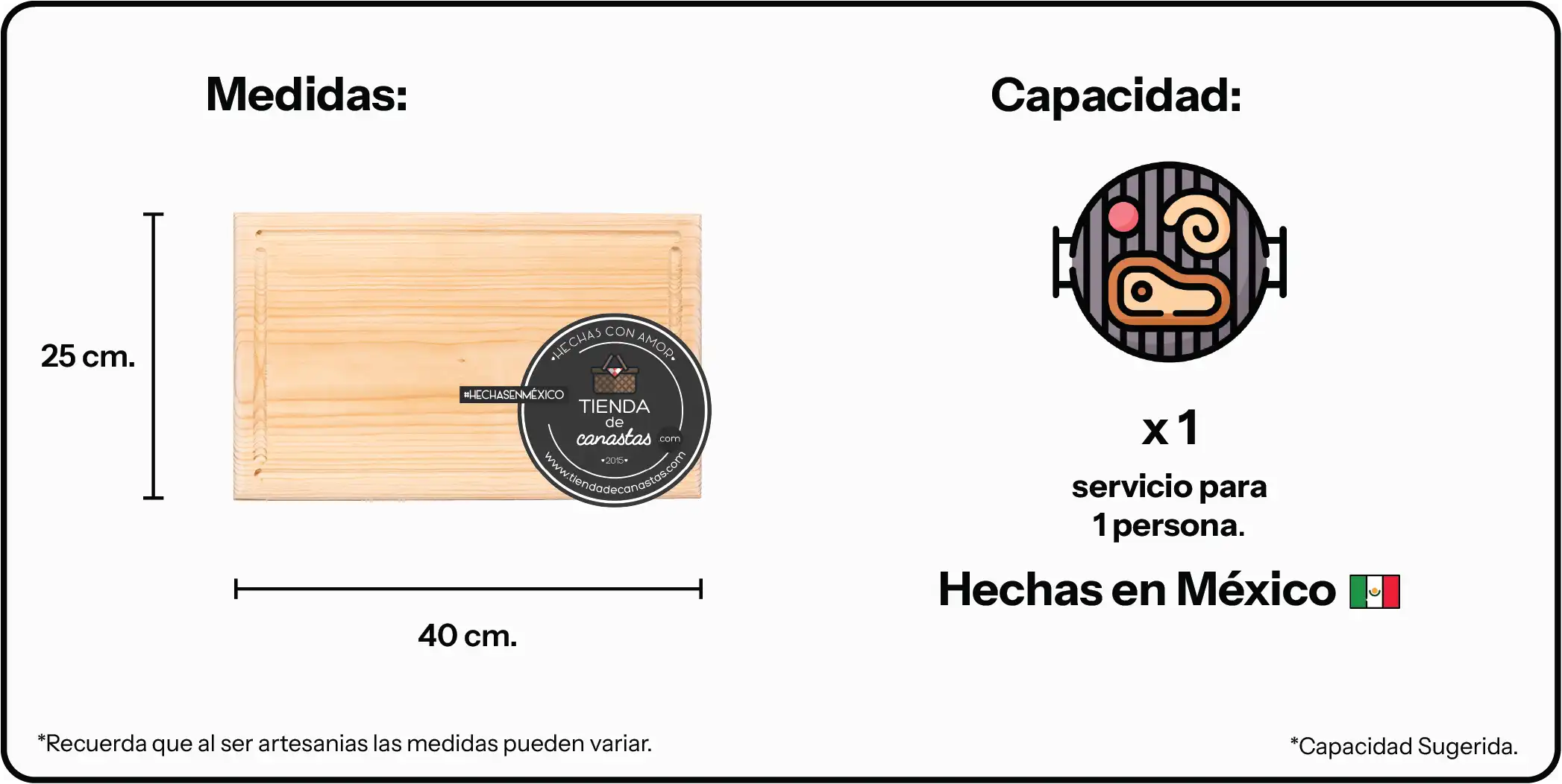 Medidas Tabla Para Cortes Rectangular x Tienda de Canastas