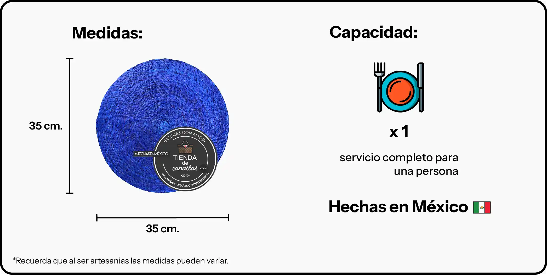 Mantel de Palma Redondo Azul x Tienda de Canastas