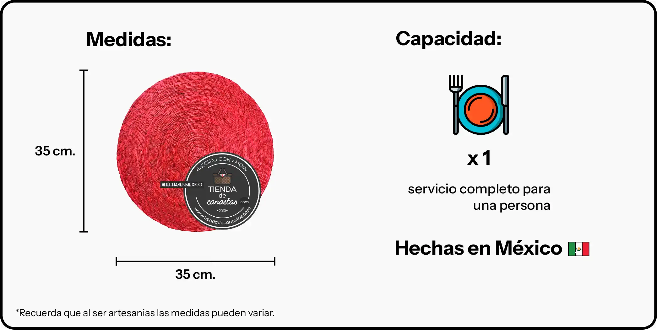 Medidas Mantel de Palma Redondo Rojo x Tienda de Canastas
