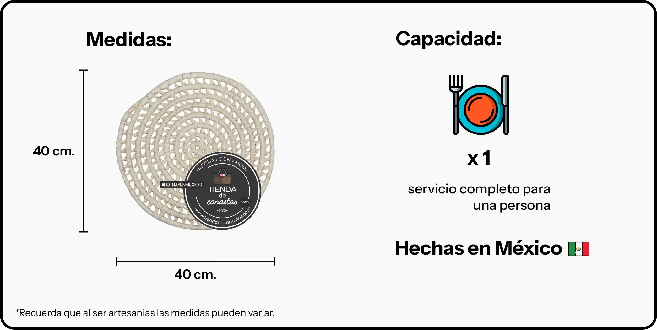 Medidas Bajo Plato de Palma x Tienda de Canastas