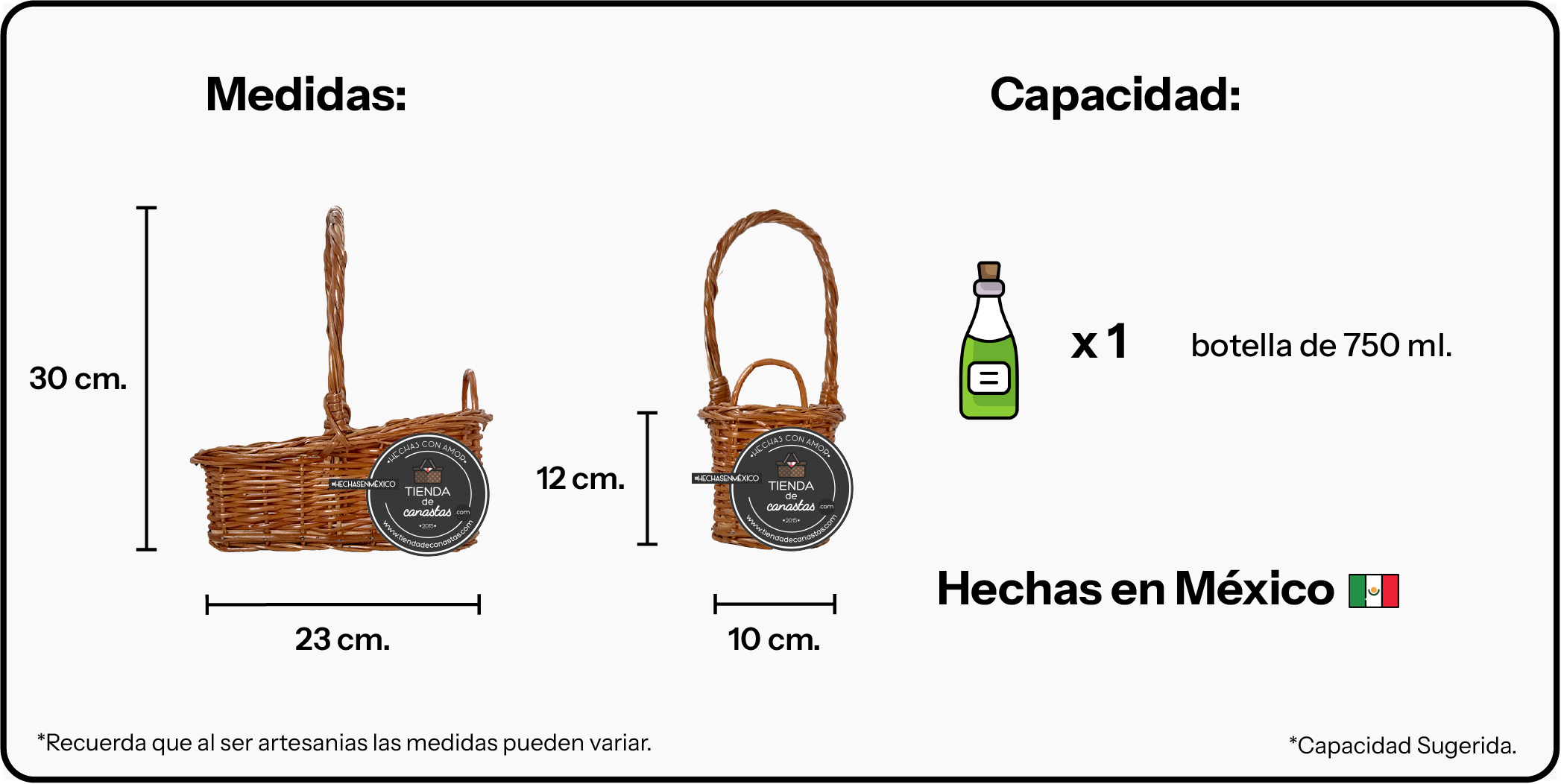 Medidas Portabotella de Vara Portuguesa Frente x Tienda de Canastas