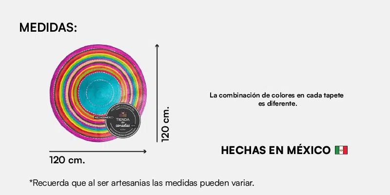 Medida Tapete de Palma Redondo de Colores