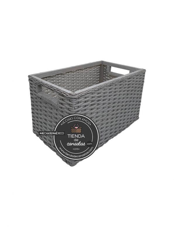 Cajón Rectangular Alto de Mimbre Chico Gris x Tienda de Canastas