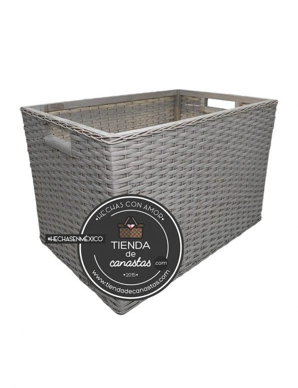 Cajón Rectangular Alto de Mimbre Grande Gris x Tienda de Canastas