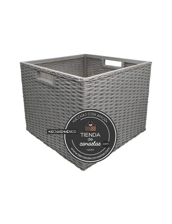 Cajón Cuadrado Alto de Mimbre Grande Gris x Tienda de Canastas