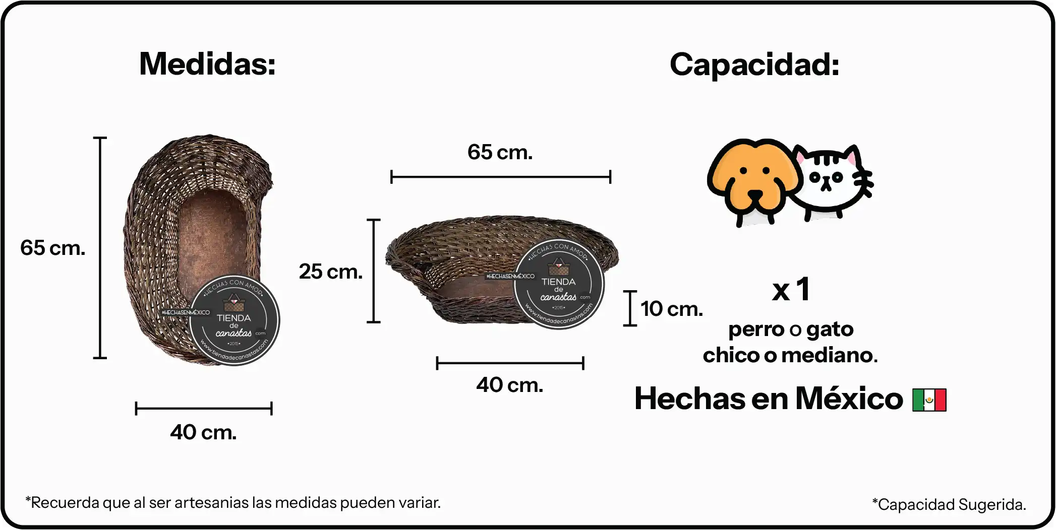 Medidas Cama para Mascotas Chocolate Mediana x Tienda de Canastas