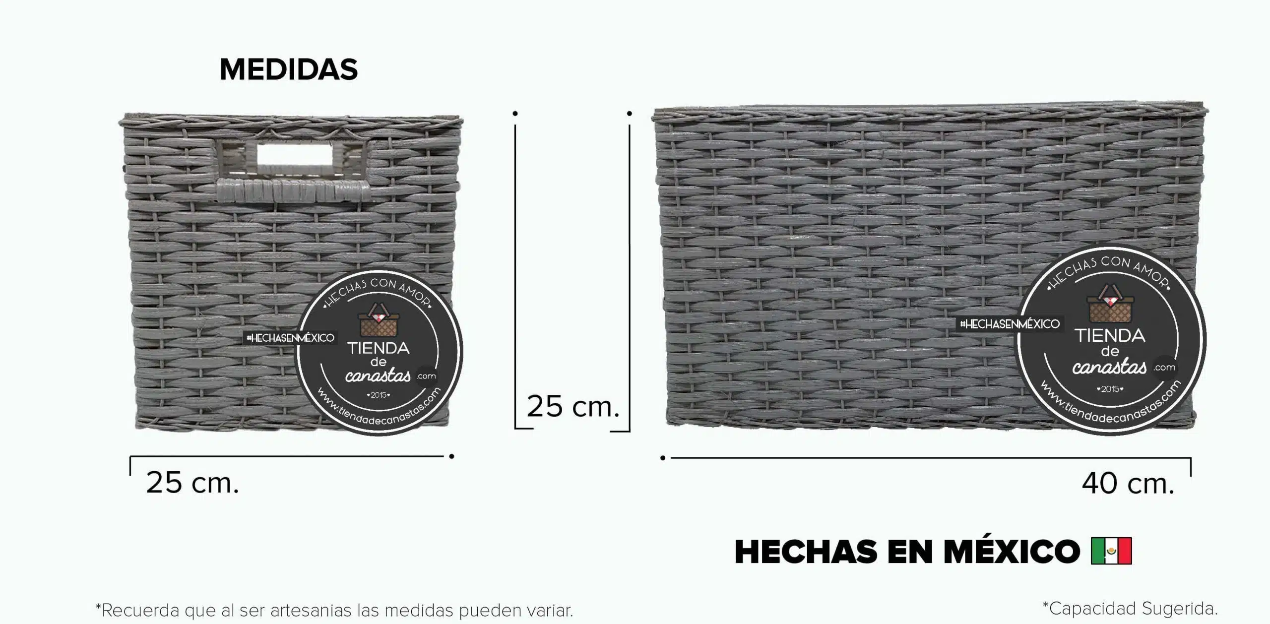 Medidas Cajón Rectangular Alto de Mimbre Mediano Gris x Tienda de Canastas