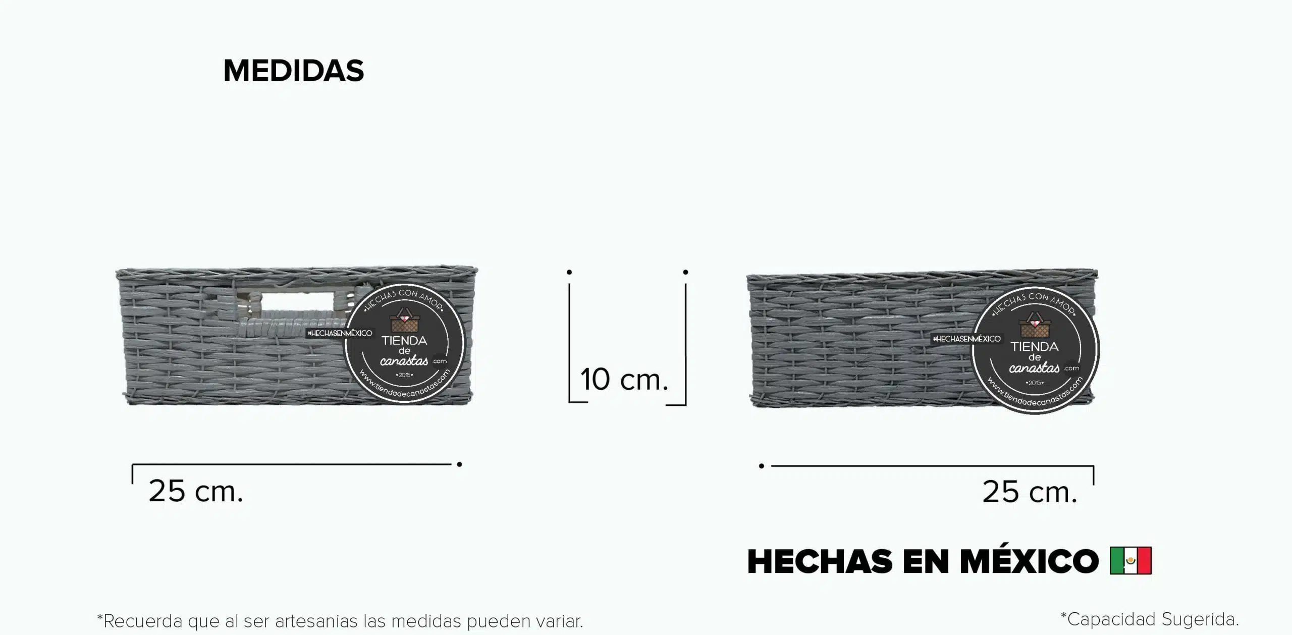 Medidas Cajón Cuadrado Bajo de Mimbre Chico Gris x Tienda de Canastas