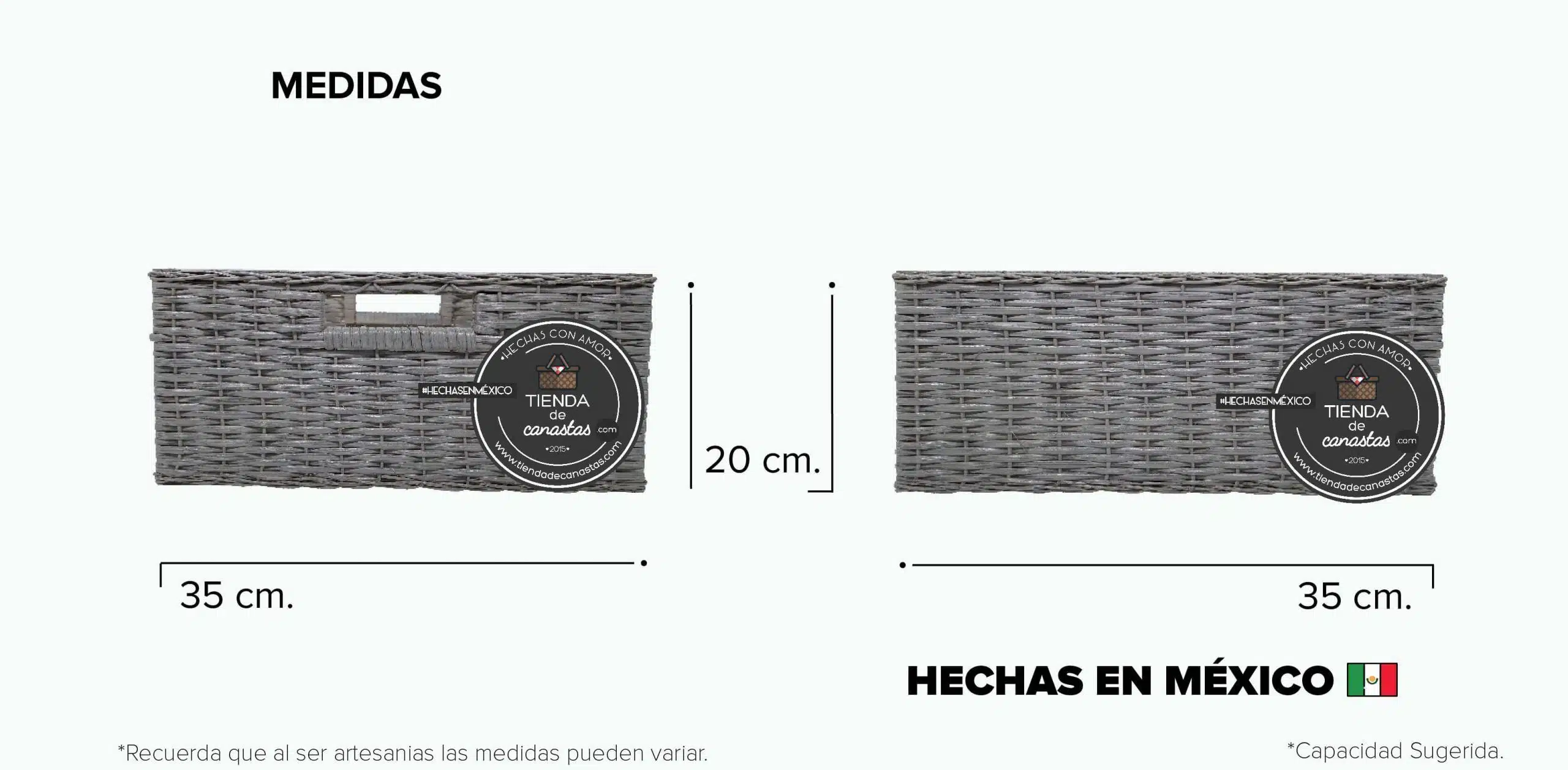 Medidas Cajón Cuadrado Bajo de Mimbre Grande Gris x Tienda de Canastas