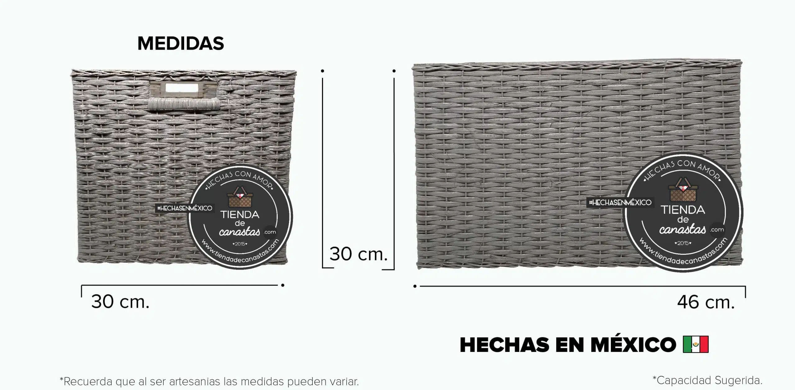 Medidas Cajón Rectangular Alto de Mimbre Grande Gris x Tienda de Canastas