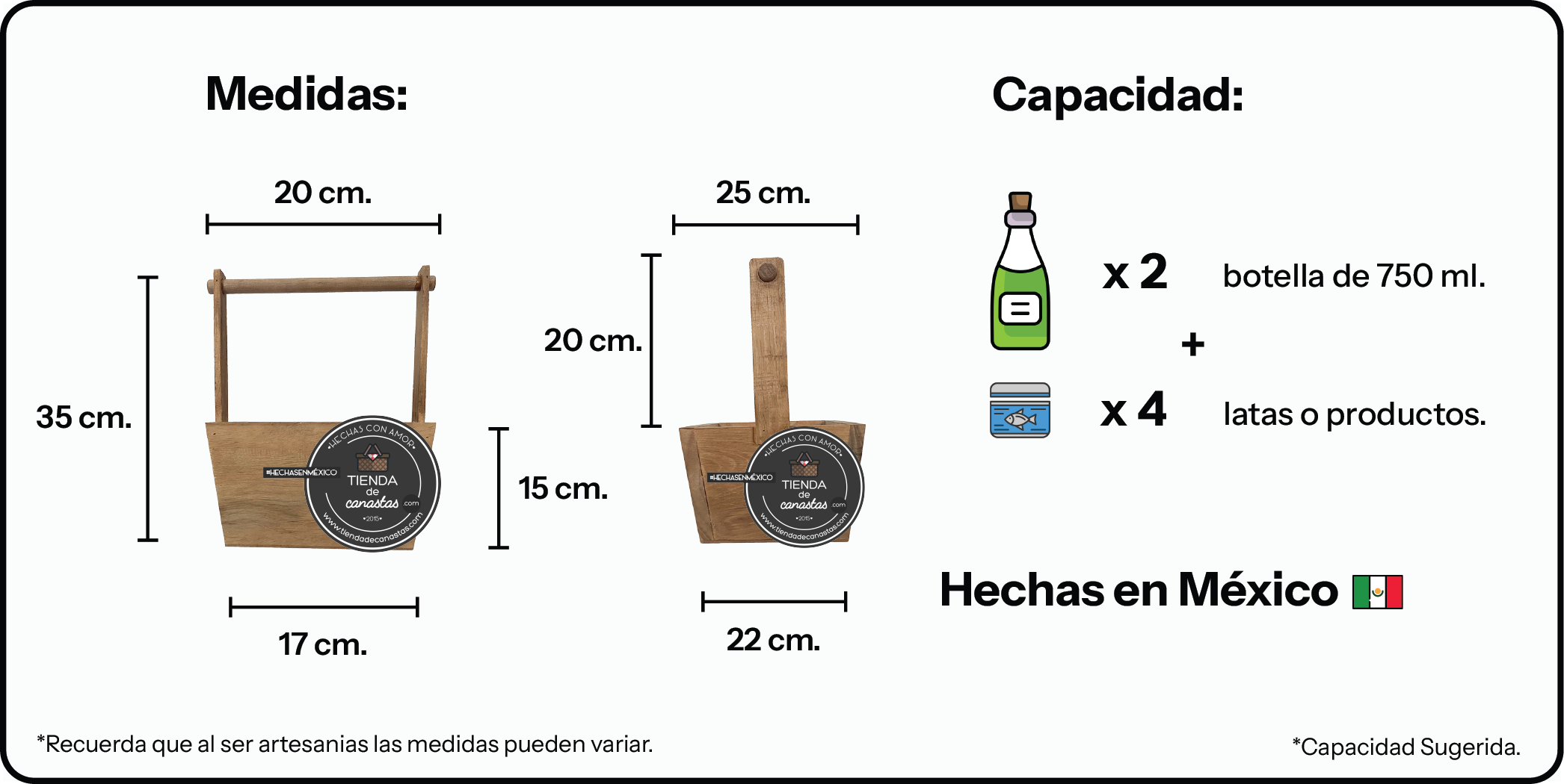 Medidas Balde de Madera Rectangular x Tienda de Canastas