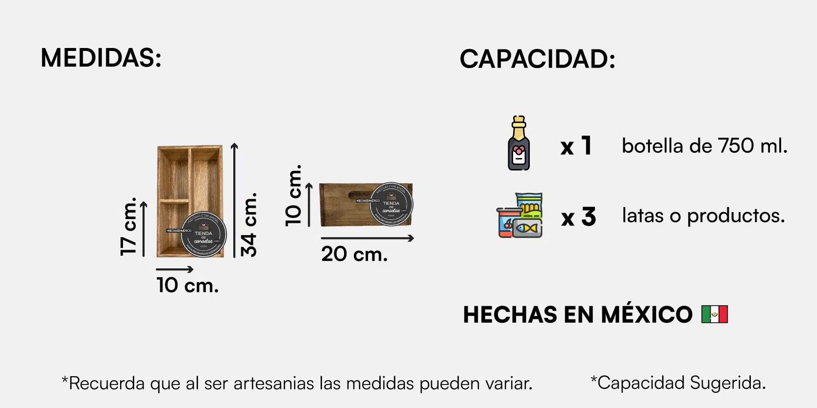 Medida Caja de Madera Braun con 3 Divisiones