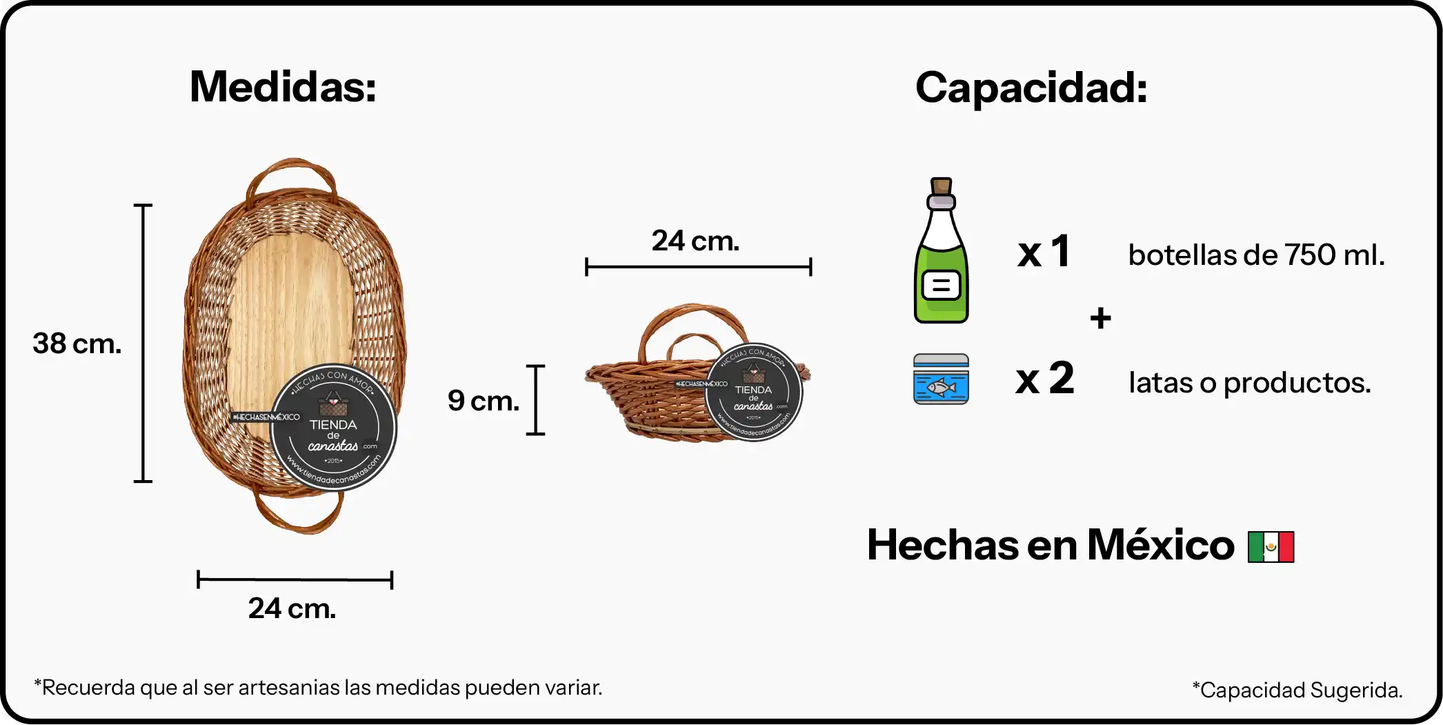 Medidas Charola Portuguesa Ovalada Chica x Tienda de Canastas