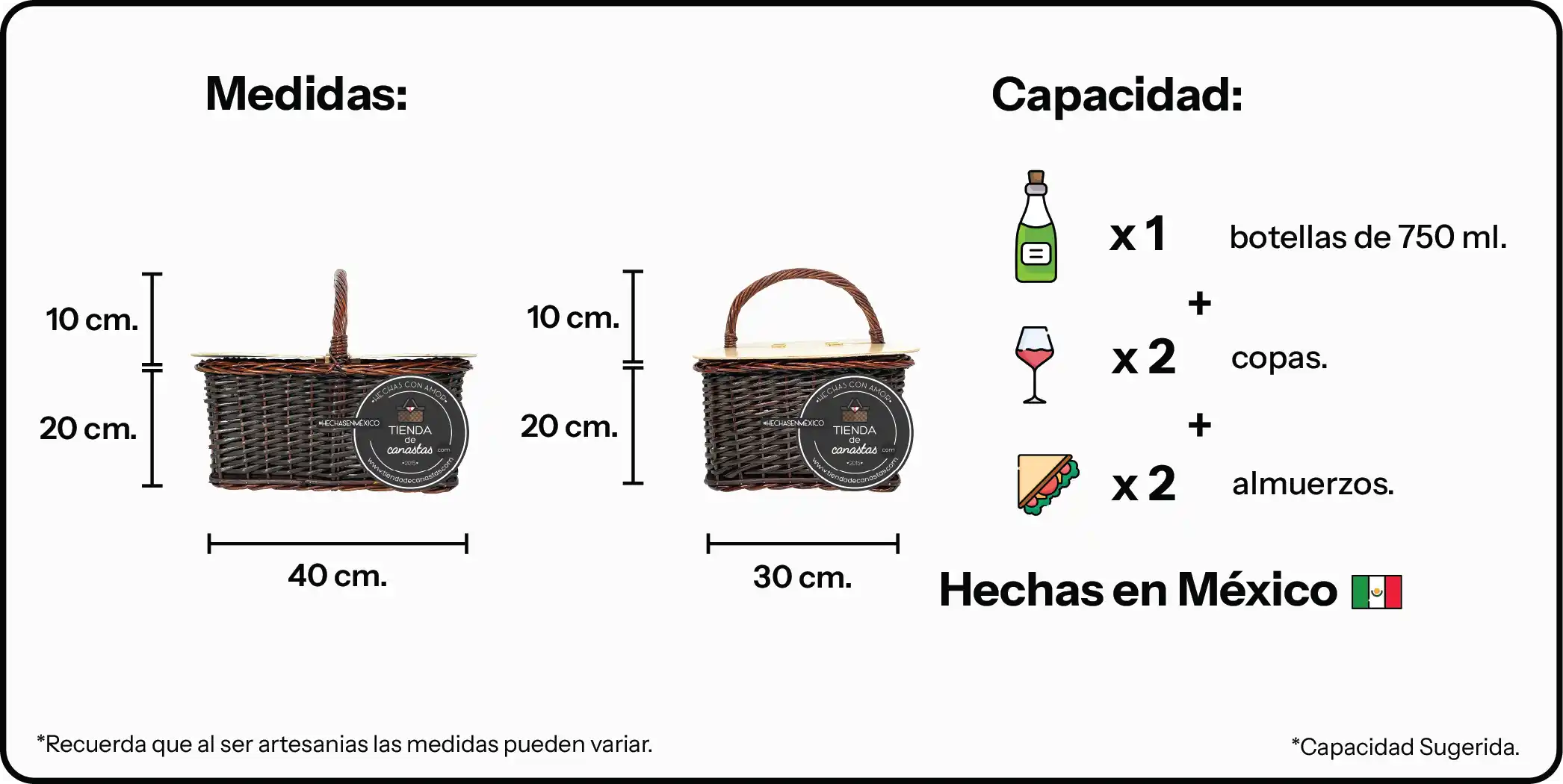 Medidas Picnic Chocolate Mediana x Tienda de Canastas