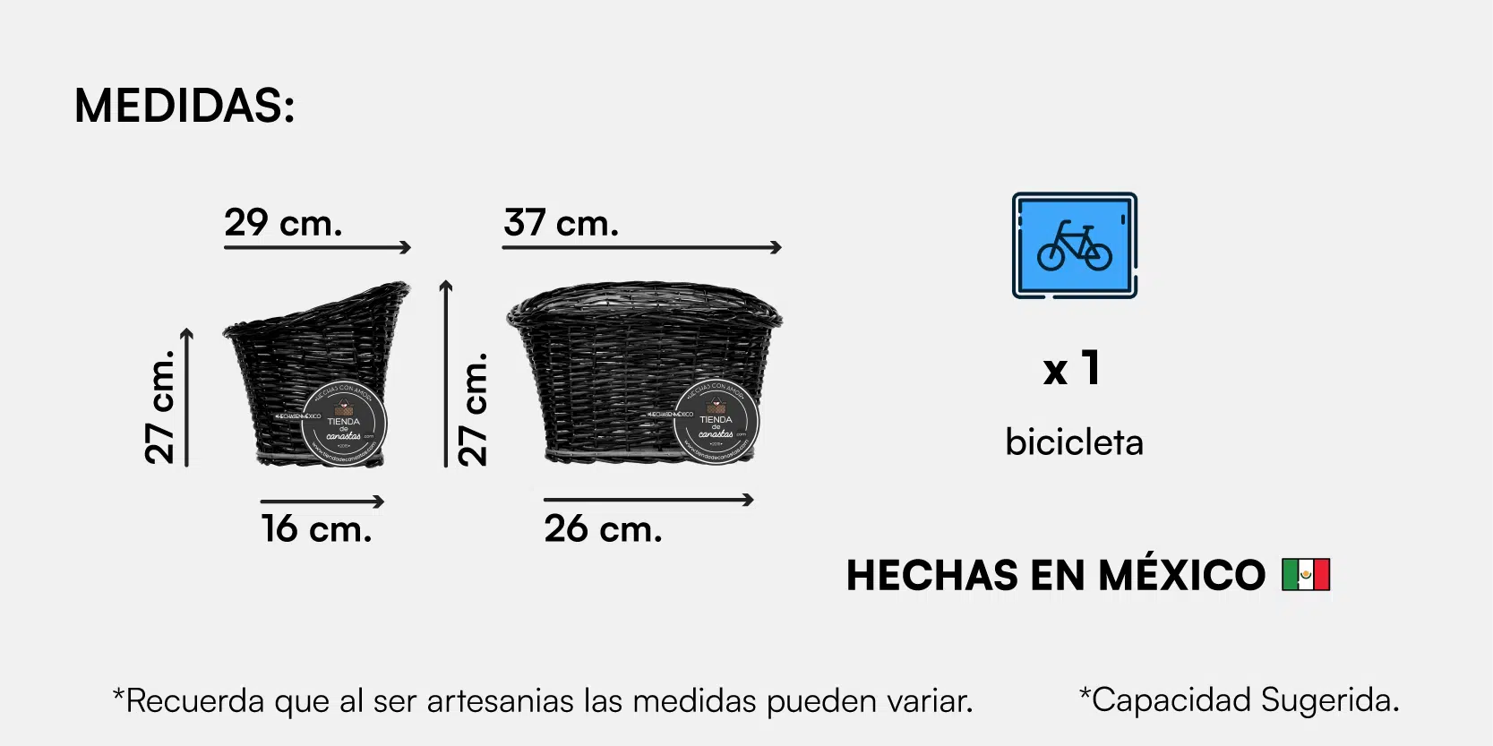 Medida Canasta Noir para Bicicleta