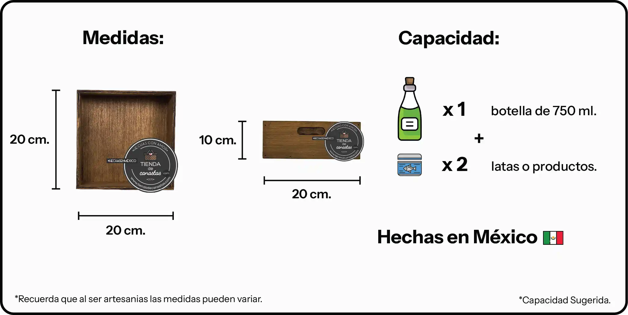 Medidas Caja Braun Cuadrada Chica x Tienda de Canastas