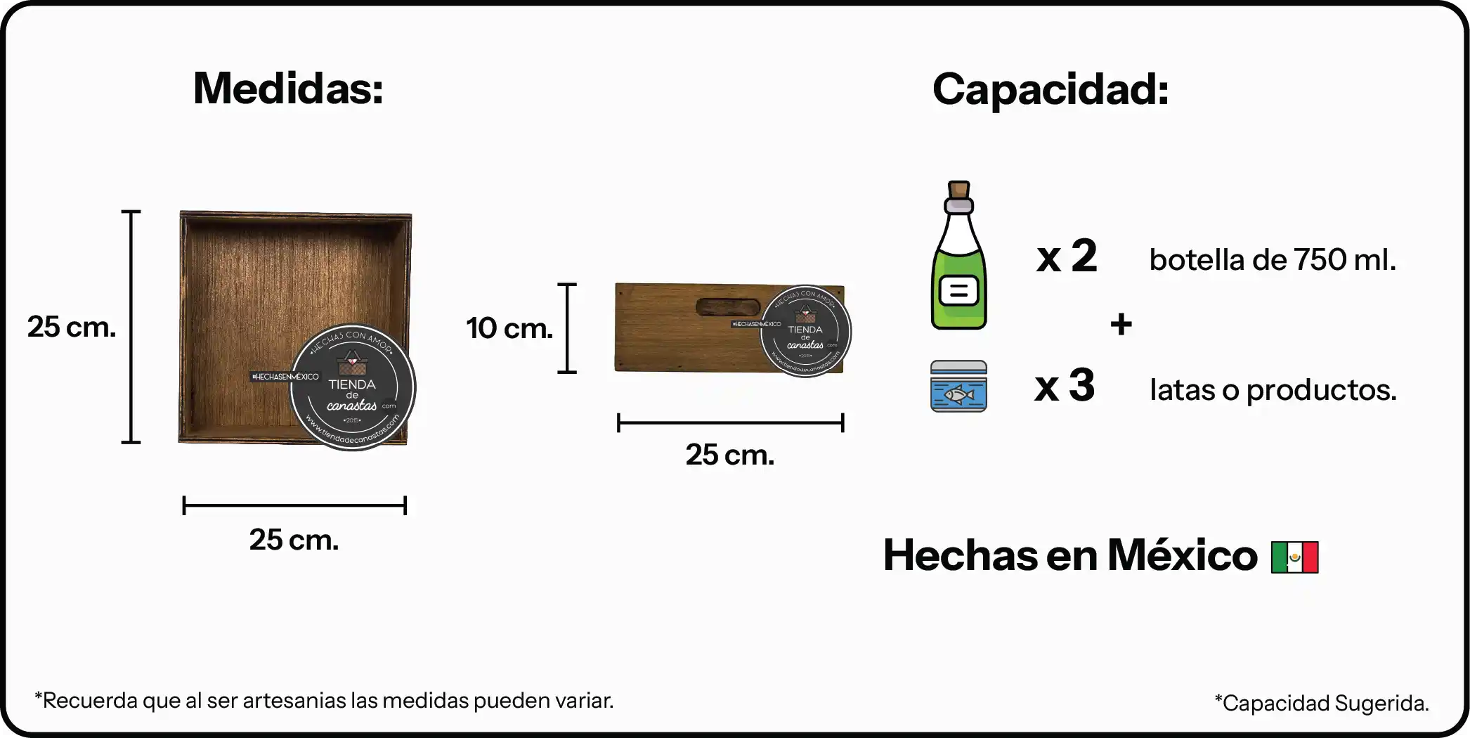 Medidas Caja Braun Cuadrada Mediana x Tienda de Canastas