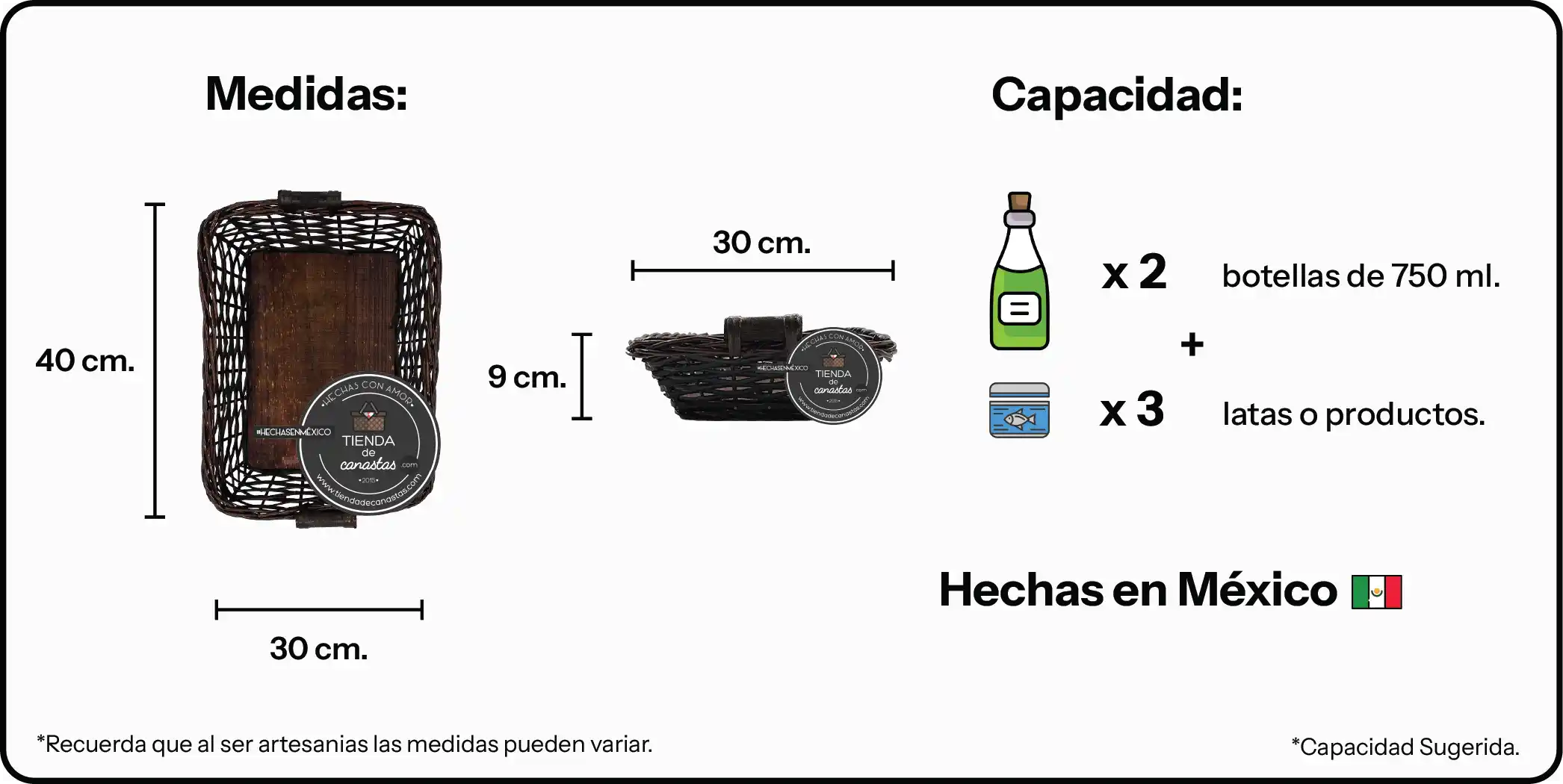 Medidas Charola Portuguesa Chocolate Chica x Tienda de Canastas