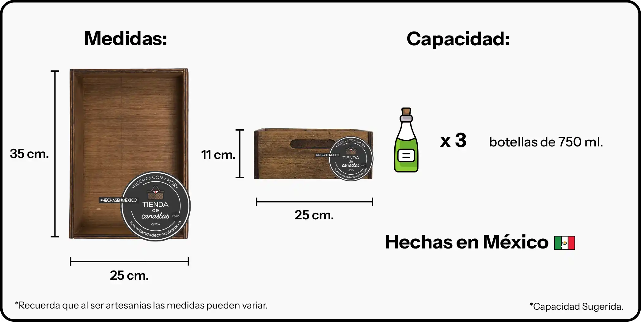 Medidas Caja Braun 3 Botellas x Tienda de Canastas