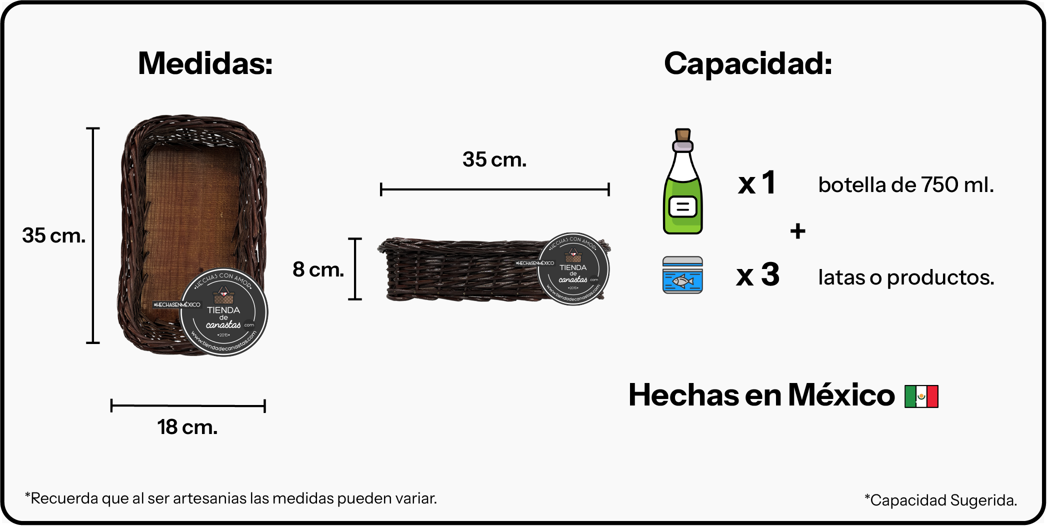 Medidas Charola Box Chocolate Chica x Tienda de Canastas
