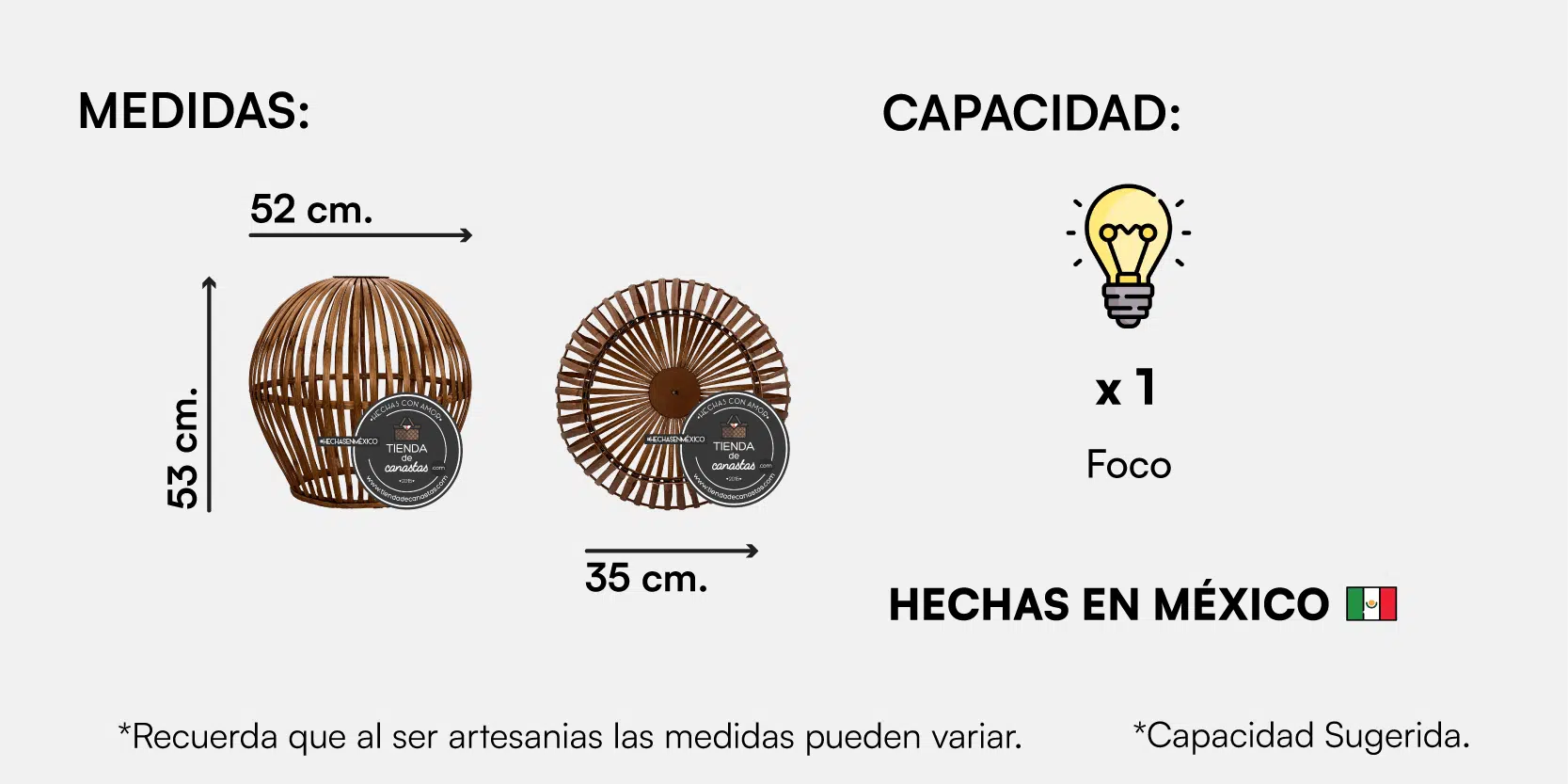 Medida Lámpara Nativa Cúpula Grande.