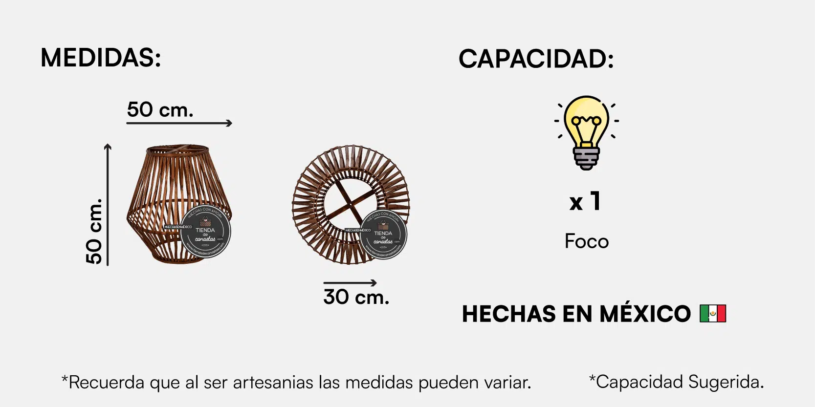 Medida Lámpara Nativa Diamante Grande.