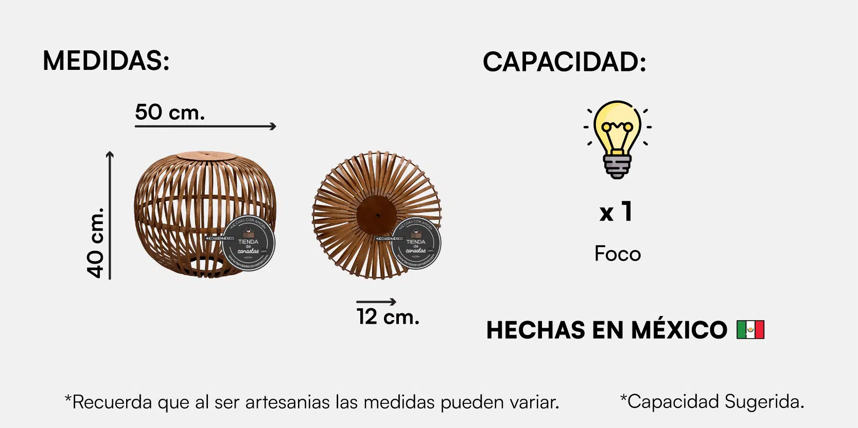 Medida Lámpara Nativa Esfera Grande.