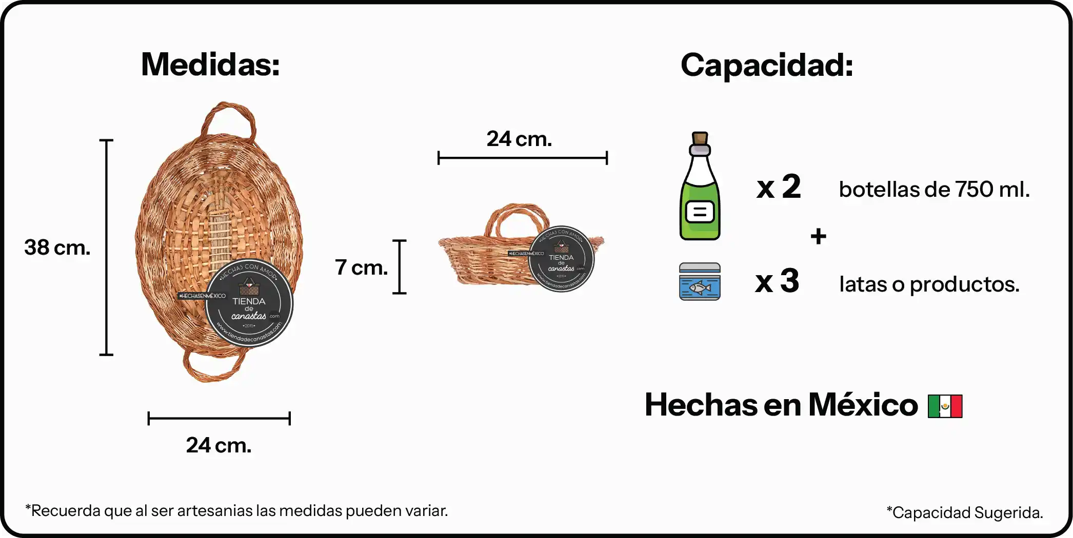 Medidas Charola Emiliano Bicolor Chica x Tienda de Canastas