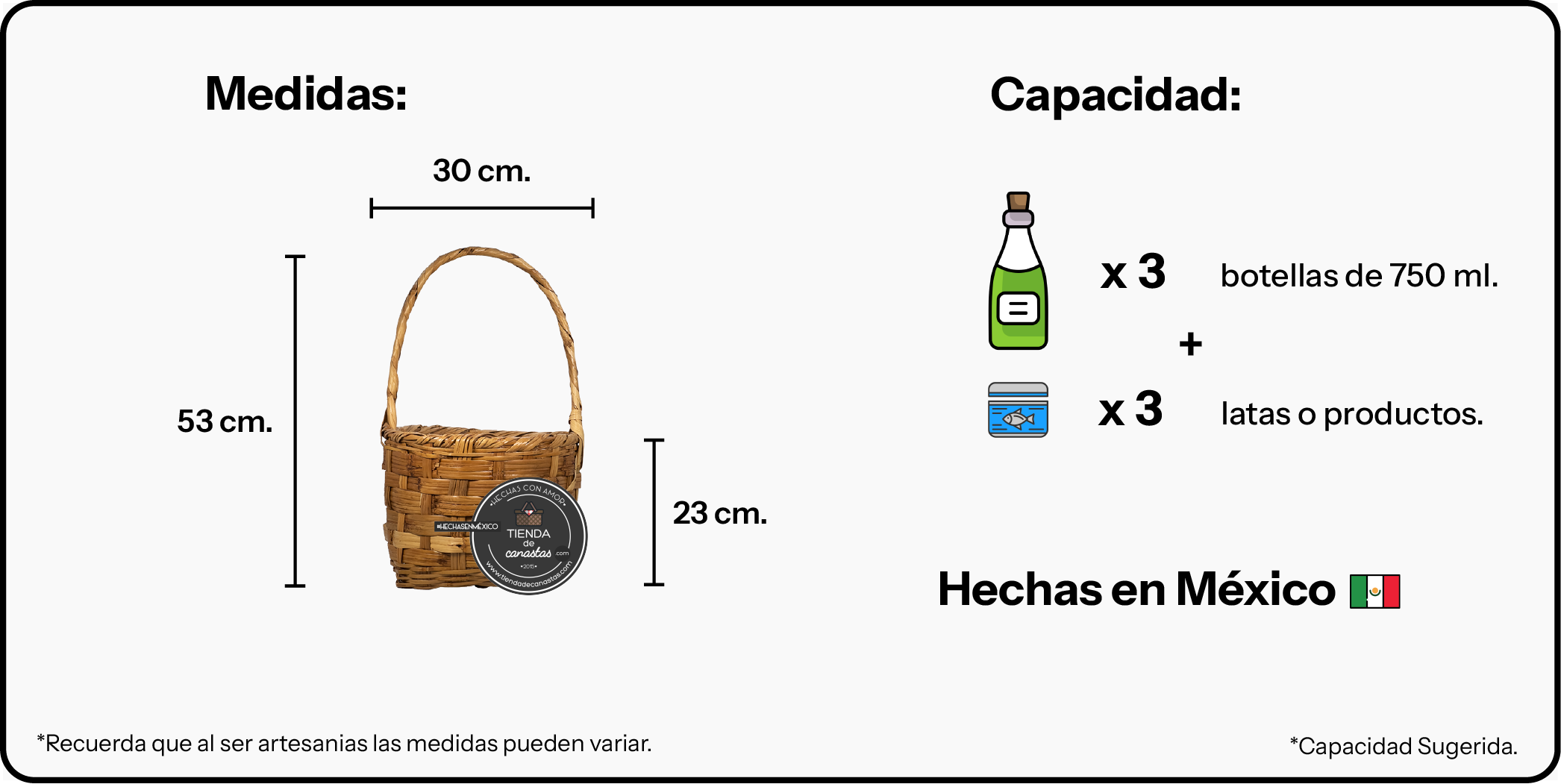Medidas Canasta Bucket de Carrizo Mediana x Tienda de Canastas