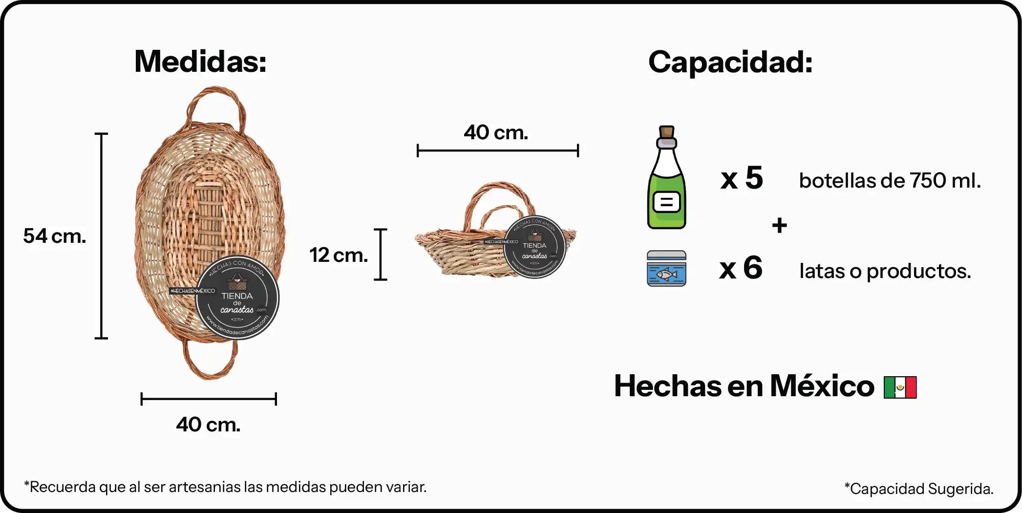Medidas Charola Emiliano Natural Grande x Tienda de Canastas
