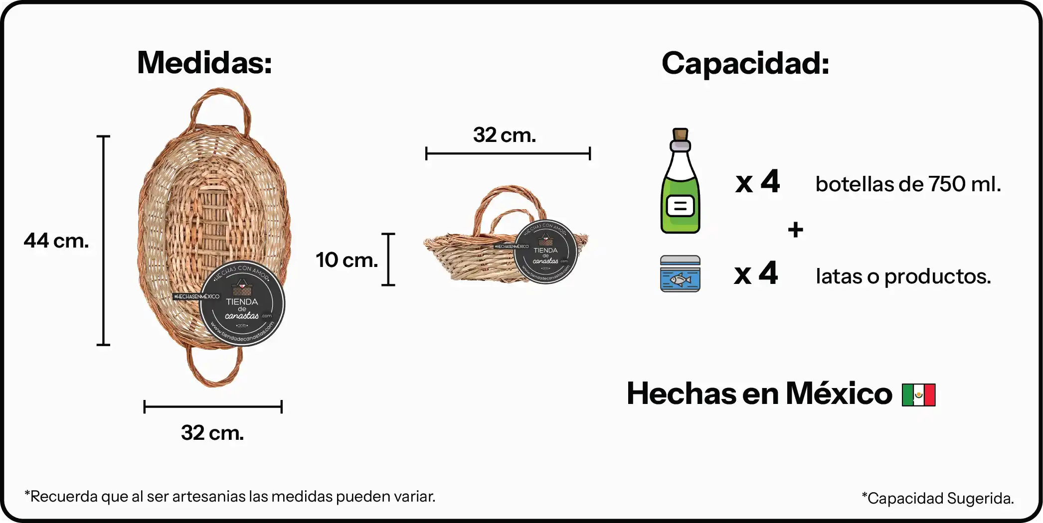 Medidas Charola Emiliano Natural Mediana x Tienda de Canastas