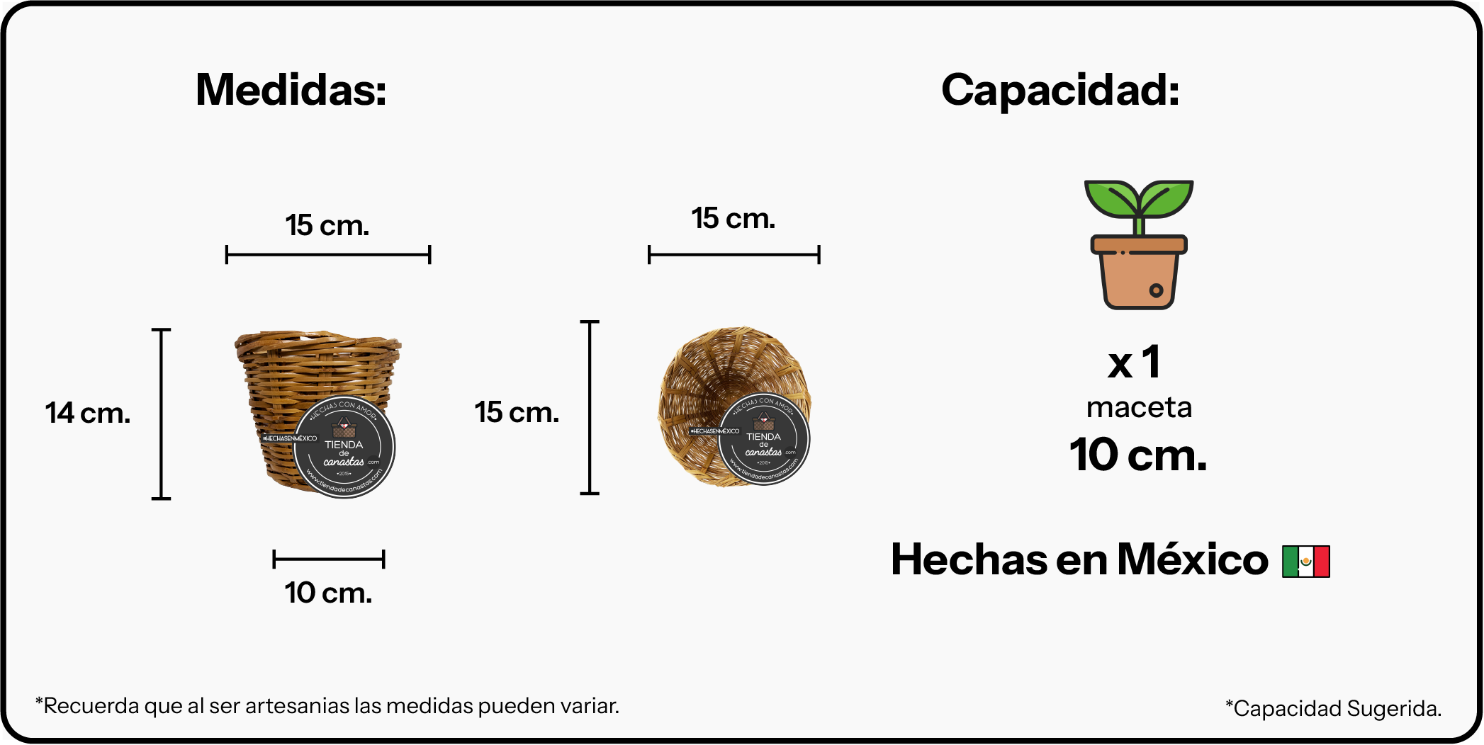 Medidas Bote Macetero Mini x Tienda de Canastas