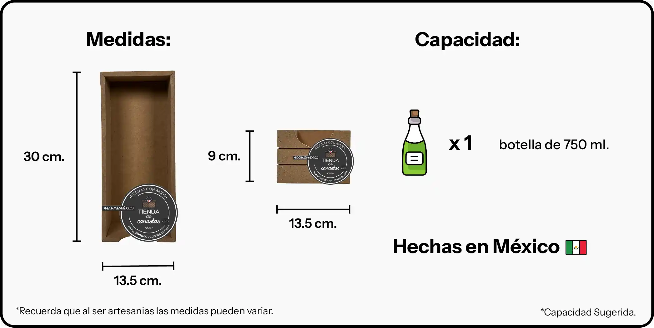Medidas Huacal Botellero MDF x Tienda de Canastas