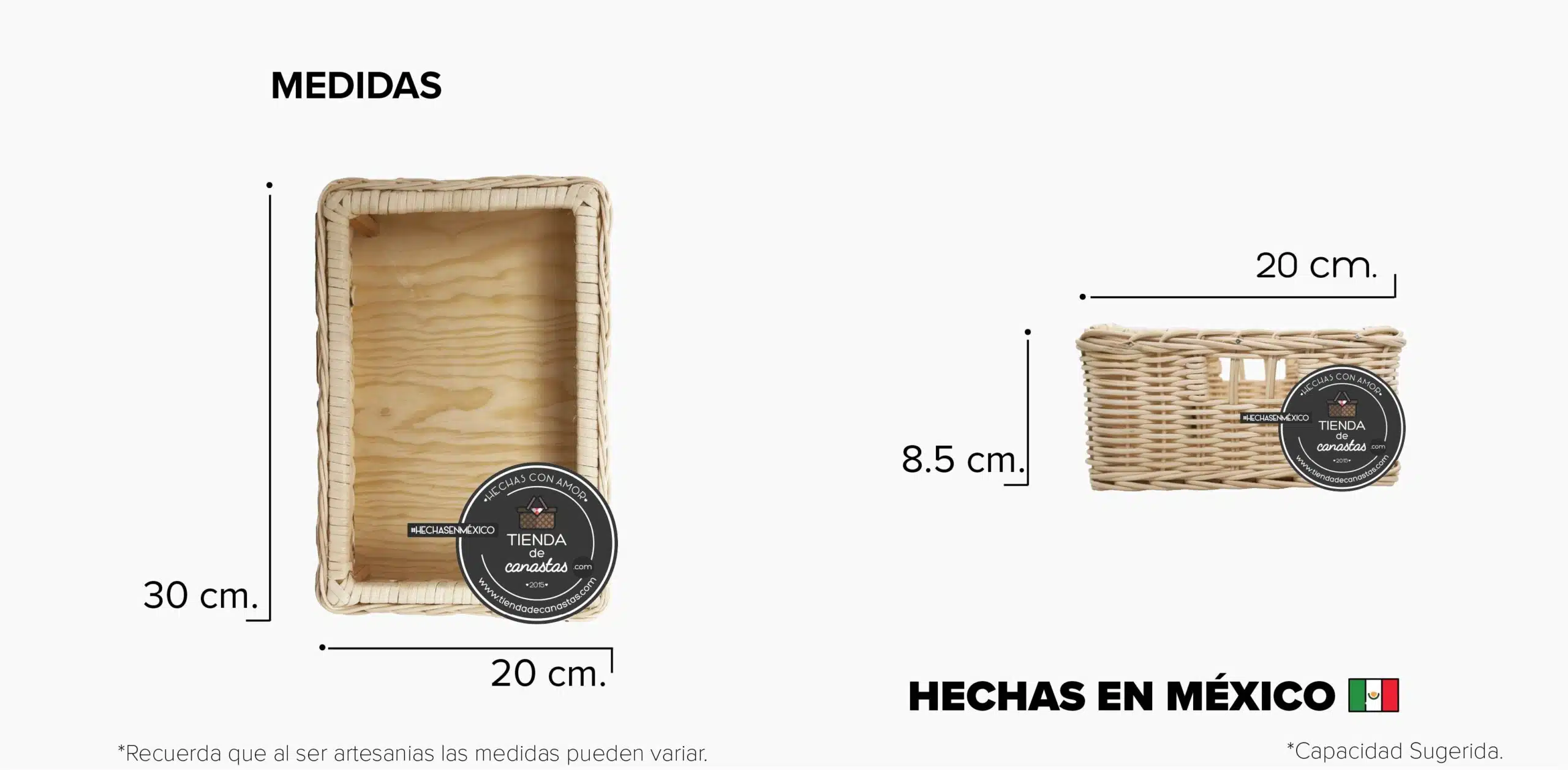 Medidas Cajón Deluxe de Mimbre Chico x Tienda de Canastas
