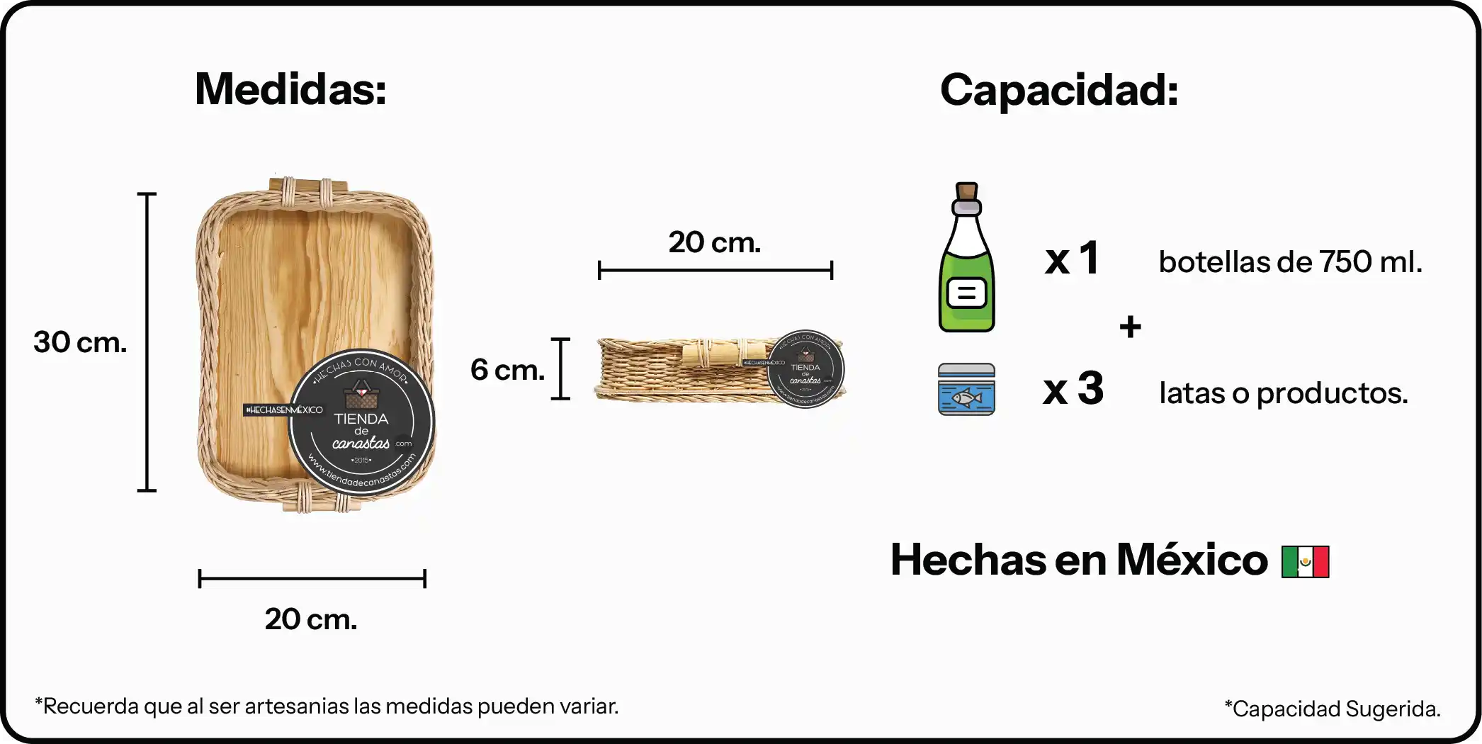 Medidas Charola Deluxe Chica x Tienda de Canastas